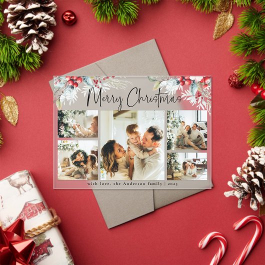 Elegant Botanical & Photo Collage Christmas Card アクリル招待状 (インサイチュ (クリスマス))