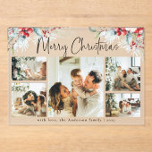 Elegant Botanical & Photo Collage Christmas Card アクリル招待状 (正面)