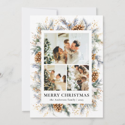 Elegant Botanical Photo Frame Merry Christmas シーズンカード (正面)