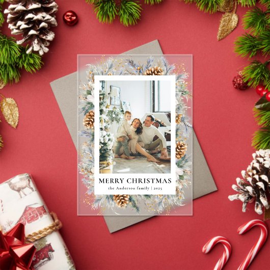Elegant Botanical Photo Frame Merry Christmas Card アクリル招待状 (インサイチュ (クリスマス))