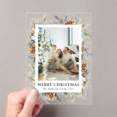Elegant Botanical Photo Frame Merry Christmas Card アクリル招待状 (インサイチュ (ポータブル))
