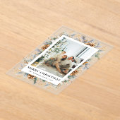Elegant Botanical Photo Frame Merry Christmas Card アクリル招待状 (レイダウン)