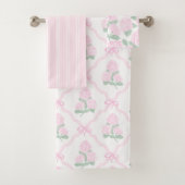 Elegant Botanical Pink Green Hydrangea バスタオルセット (インサイチュ)