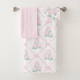 Elegant Botanical Pink Green Hydrangea バスタオルセット