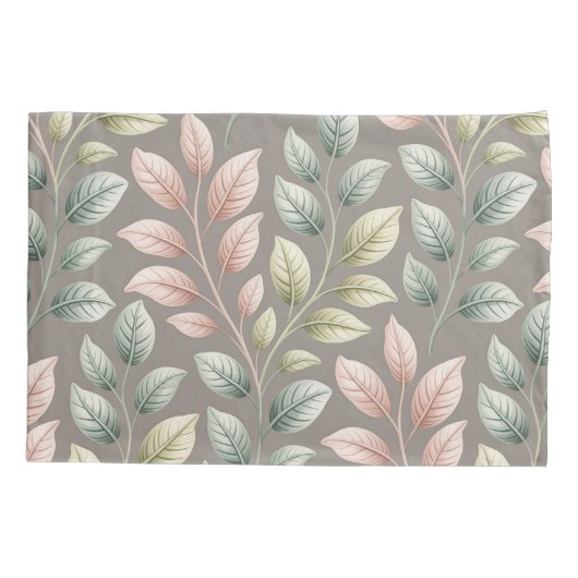 Elegant Botanical Pink & Sage Leaf Pattern 枕カバー (裏面)