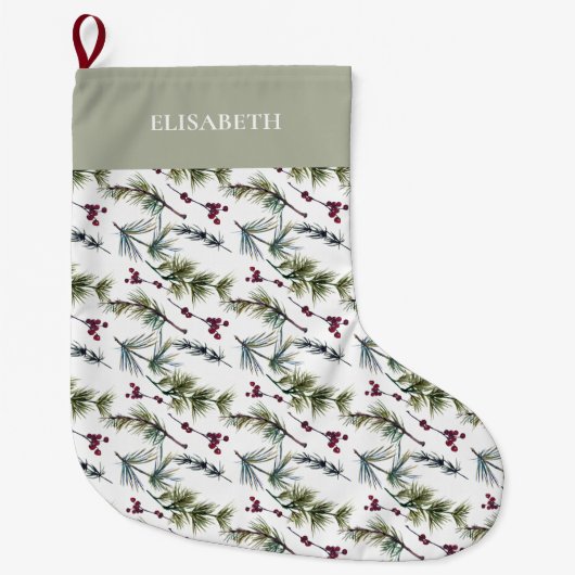 Elegant Botanical Poinsettia Christmas  ラージクリスマスストッキング (正面)