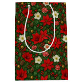 Elegant Botanical Poinsettia Floral Art Pattern ミディアムペーパーバッグ (正面)