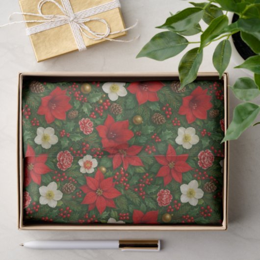 Elegant Botanical Poinsettia Floral Art Pattern 薄葉紙 (ギフト)