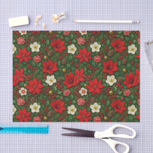 Elegant Botanical Poinsettia Floral Art Pattern 薄葉紙 (クラフト)