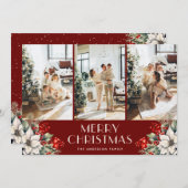 Elegant Botanical Red Photo Collage Christmas シーズンカード (正面/裏面)