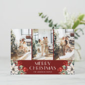 Elegant Botanical Red Photo Collage Christmas シーズンカード (スタンド正面)