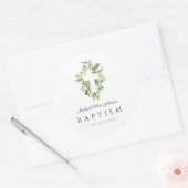 Elegant Botanical Religious Cross Baptism  ラウンドシール (封筒)