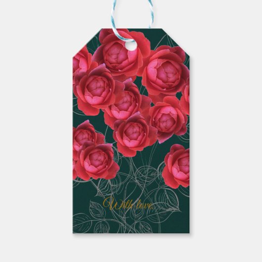 Elegant Botanical Rose Folded Greeting Card ギフトタグ (正面)