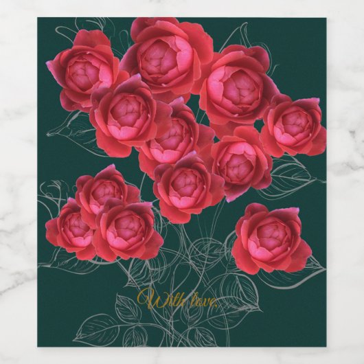 Elegant Botanical Rose Folded Greeting Card ワインラベル (シングルラベル)