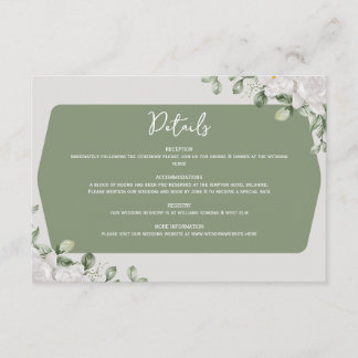Elegant Botanical Sage Green White Floral Design  エンクロージャーカード