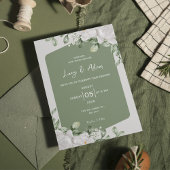 Elegant botanical Sage Green White Floral Wedding 招待状