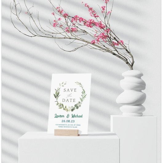 Elegant Botanical Save the Date Modern Greenery  招待状