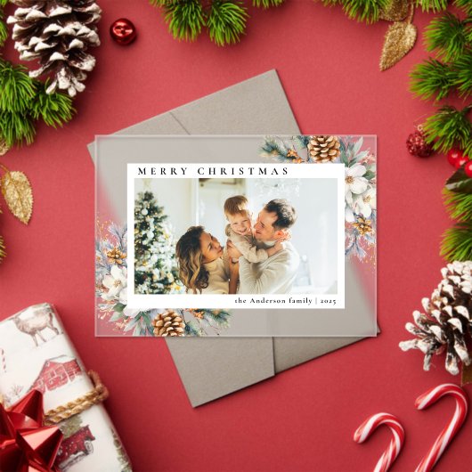 Elegant Botanical Simple Photo Christmas Card アクリル招待状 (インサイチュ (クリスマス))