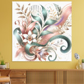 Elegant Botanical Swirl Floral Canvas Wall Art キャンバスプリント (インサイチュ (リビング))