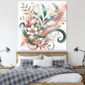 Elegant Botanical Swirl Floral Canvas Wall Art キャンバスプリント (インサイチュ (寝室))