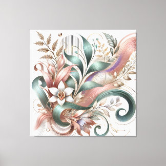 Elegant Botanical Swirl Floral Canvas Wall Art キャンバスプリント