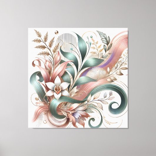 Elegant Botanical Swirl Floral Canvas Wall Art キャンバスプリント (正面)