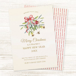 Elegant Botanical Watercolor Greenery Red Bow シーズンカード