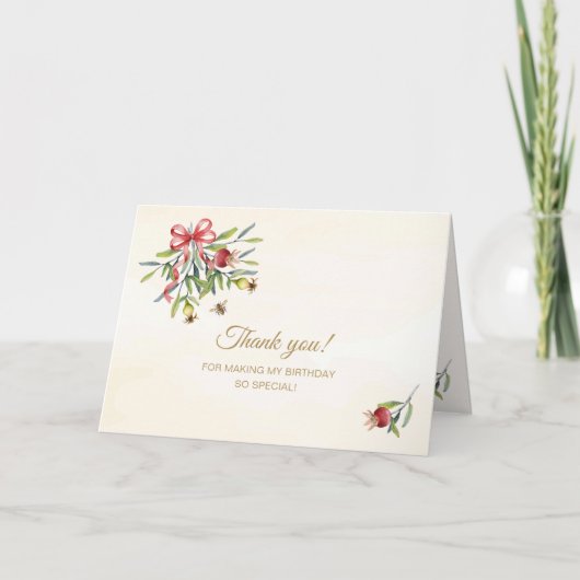 Elegant Botanical Watercolor Pomegranate Birthday サンキューカード (正面)