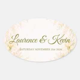 Elegant Botanical Wedding 楕円形シール