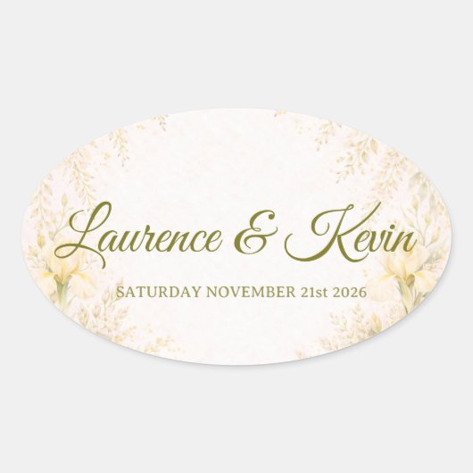 Elegant Botanical Wedding 楕円形シール (正面)