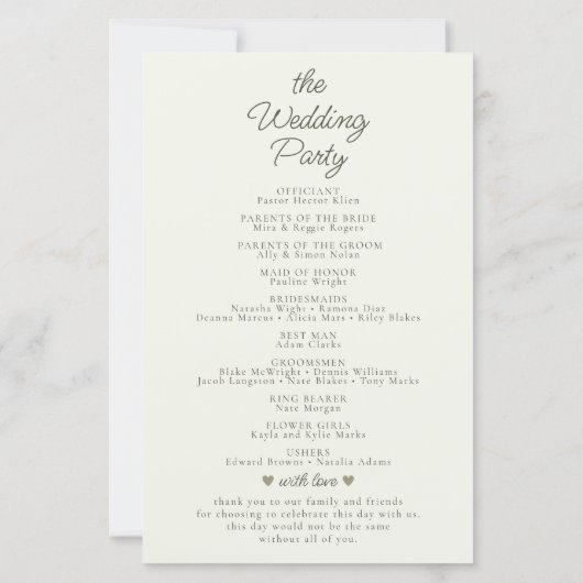 Elegant Botanical Wedding Ceremony Program Sign (裏面)