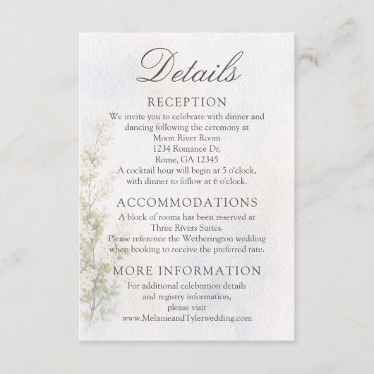 Elegant Botanical Wedding Details Card エンクロージャーカード (正面)