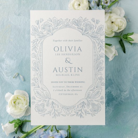 Elegant Botanical Wedding | Heirloom Blue Invite 招待状