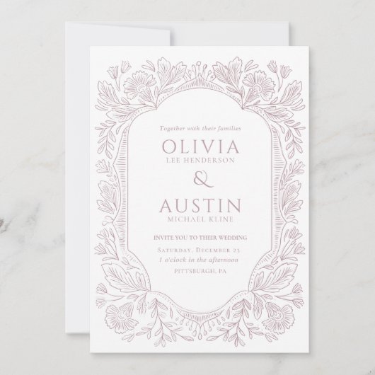 Elegant Botanical Wedding | Heirloom Mulberry  招待状 (正面)