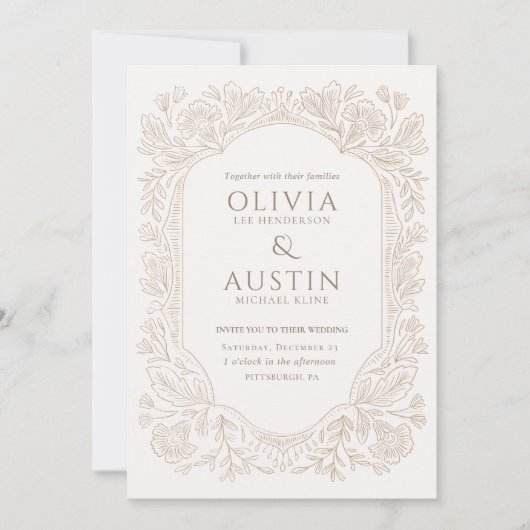 Elegant Botanical Wedding | Heirloom Taupe  招待状 (正面)