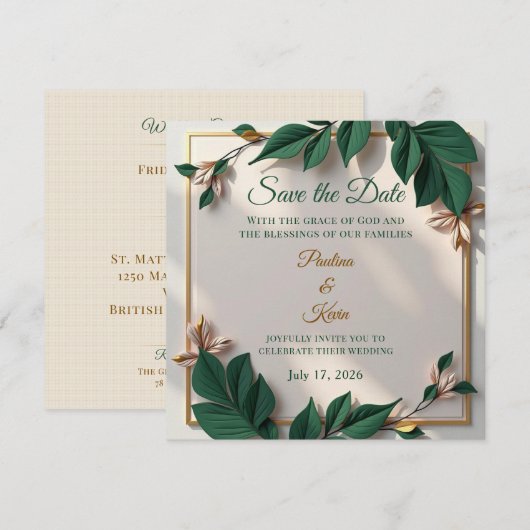 Elegant Botanical Wedding Invitation (正面/裏面)