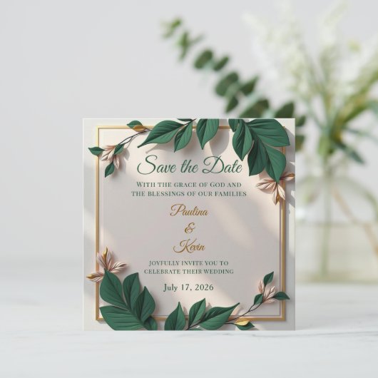 Elegant Botanical Wedding Invitation (スタンド正面)