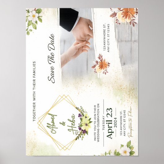 Elegant Botanical Wedding Invitation ポスター (正面)