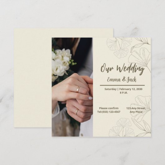Elegant Botanical Wedding Invitation 招待状 (正面/裏面)
