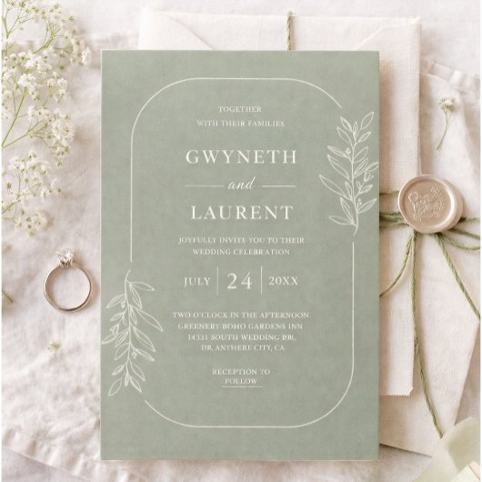 Elegant Botanical Wedding Invitation 招待状