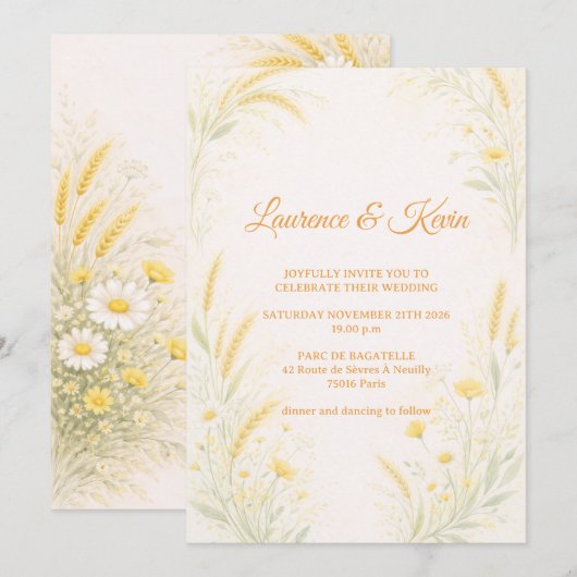 Elegant Botanical Wedding Invitation 招待状 (正面/裏面)