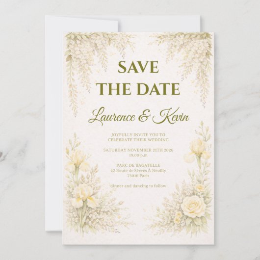 Elegant Botanical Wedding Invitation Save the date 招待状 (正面)