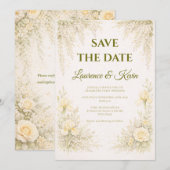 Elegant Botanical Wedding Invitation Save the date 招待状 (正面/裏面)