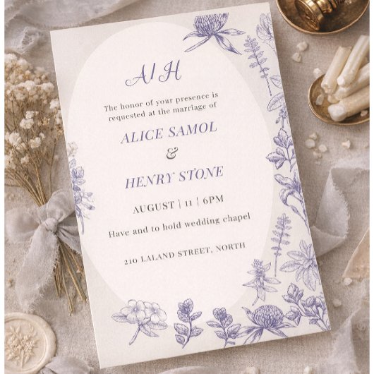 Elegant Botanical Wedding Invitation Template 招待状