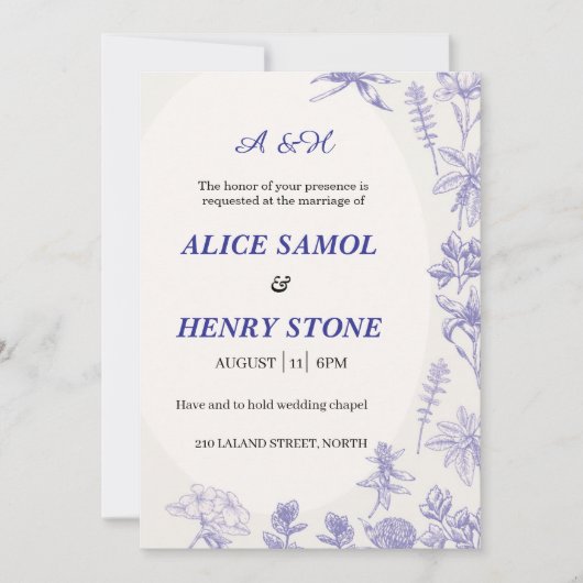 Elegant Botanical Wedding Invitation Template 招待状 (正面)