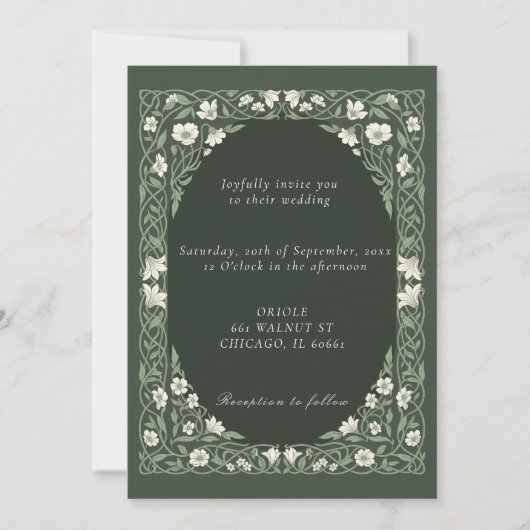Elegant Botanical Wedding Invite Green Theme 招待状 (正面)