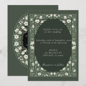 Elegant Botanical Wedding Invite Green Theme 招待状 (正面/裏面)