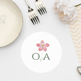Elegant Botanical Wedding Monogram Coaster ラウンドペーパーコースター
