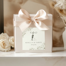 Elegant Botanical Wedding Monogram Sticker スクエアシール