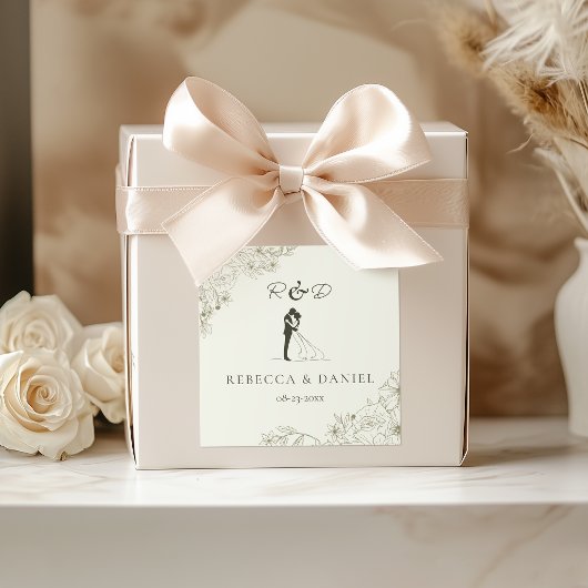 Elegant Botanical Wedding Monogram Sticker スクエアシール